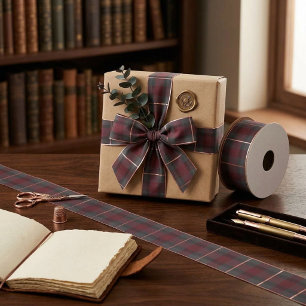 Classic Red and Gray Plaid Tartan Satin Ribbon