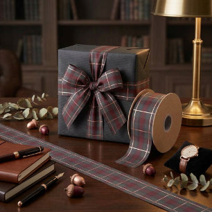 Classic Red and Gray Plaid Tartan Satin Ribbon