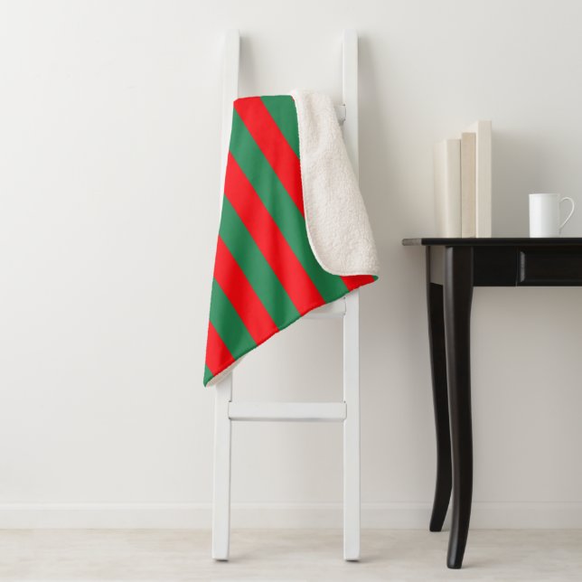 Classic Red and Green Christmas Stripes Sherpa Blanket (In Situ)