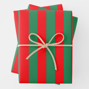 Classic Red and Green Christmas Stripes Wrapping Paper Sheets