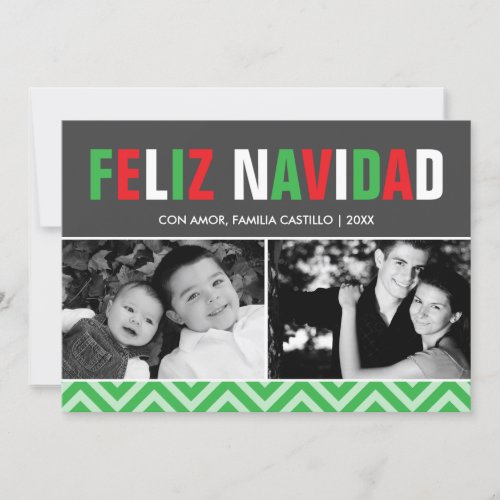 Classic Red and Green Feliz Navidad Photo Holiday Card