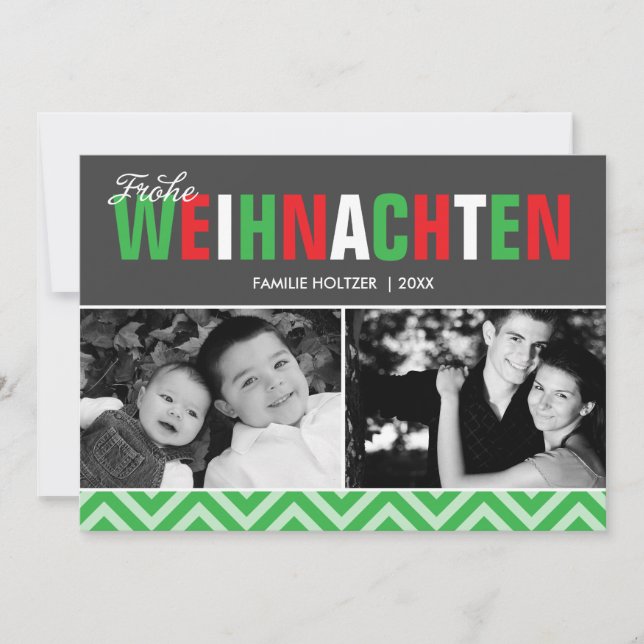 Classic Red and Green Frohe Weihnachten Photo Holiday Card (Front)