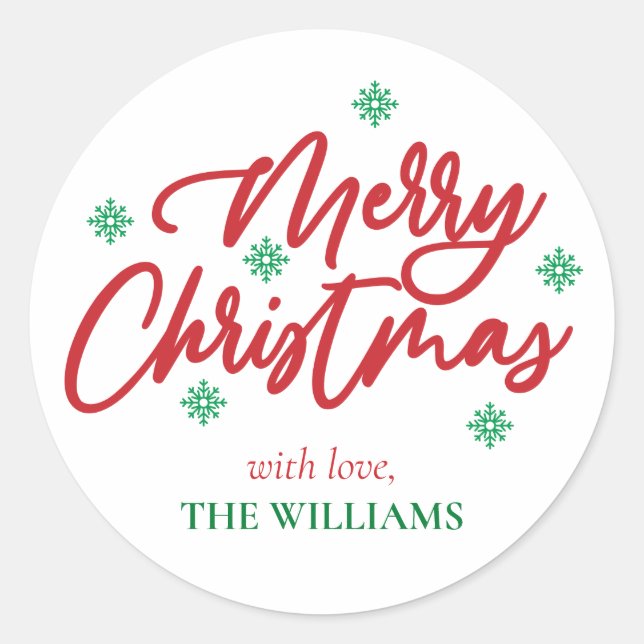Classic Red And Green Merry Christmas Custom Round Sticker (Front)