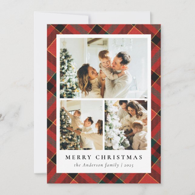 Classic Red and Green & Photo Collage Christmas Holiday Card (Front)