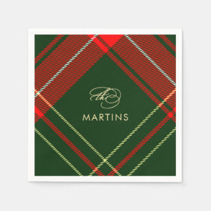 Classic Red and Green Plaid Custom Name Holiday Napkins