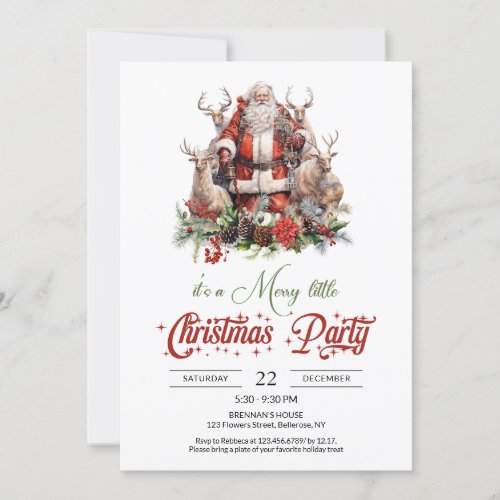 Classic red and green Santa Claus with reindeer  Invitation