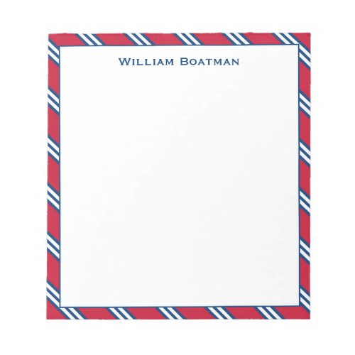 Classic Red and Navy Diagonal Tie Stripe Pattern Notepad