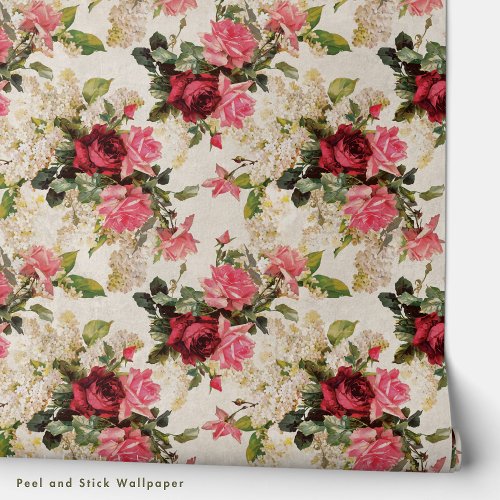 Classic Red and Pink Roses  Traditional Wallpaper