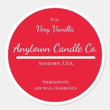 Classic Red And White Candle Jar Label by csinvitations at Zazzle