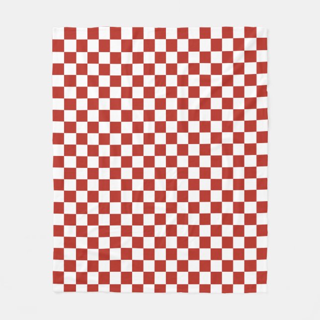 Classic Red and White Checkerboard Fleece Blanket (Front)