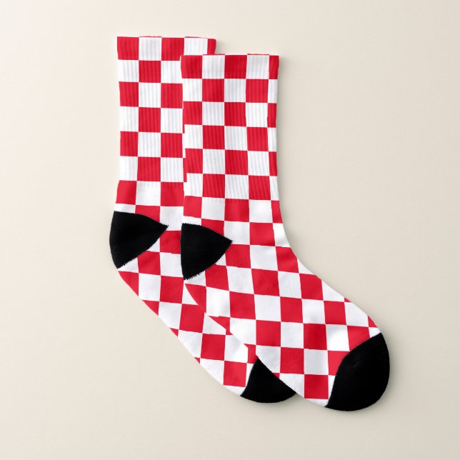 Classic Red and White checkered chequered pattern  Socks (Pair)
