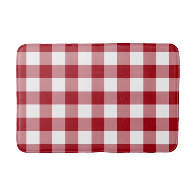 Classic Red And White Checkered Gingham Pattern Bath Mat (Front)