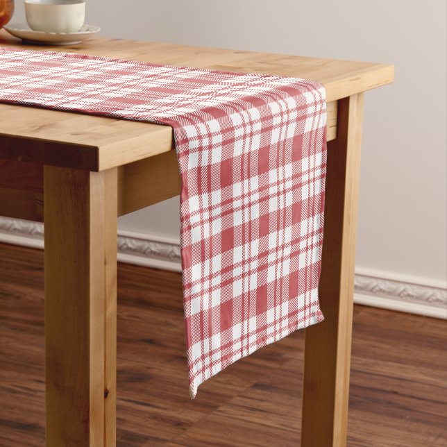 Classic Red and White Checkered Pattern Short Table Runner (In Situ)
