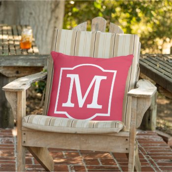 Classic Red And White Custom Monogram Letter Outdoor Pillow by plushpillows at Zazzle