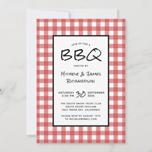 Classic Red and White Gingham BBQ Picnic Party Invitation