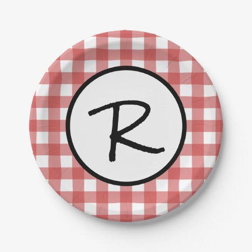 Classic Red and White Gingham BBQ Picnic Party Paper Plates
