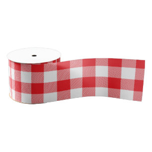 Classic Red and White Gingham Check Grosgrain Ribbon
