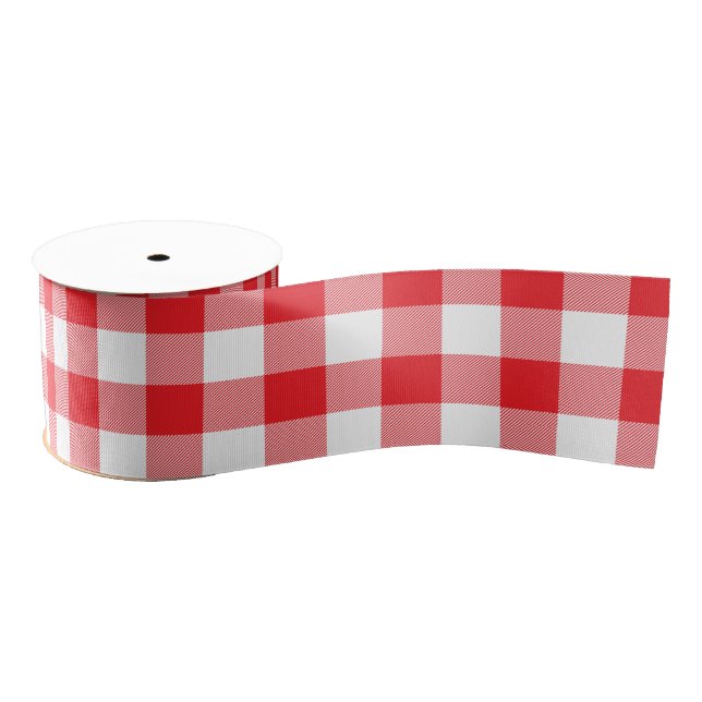 Classic Red and White Gingham Check Grosgrain Ribbon (Spool)