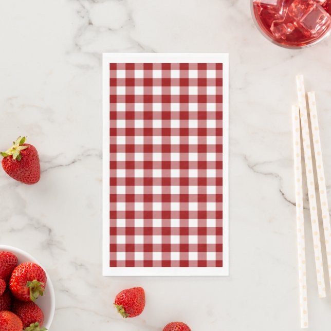 Classic Red and White Gingham Check Paper Guest Towels (Insitu)