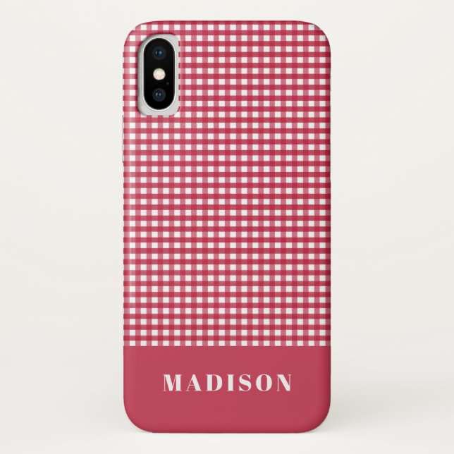 Classic Red and White Gingham Checker Pattern Case-Mate iPhone Case (Back)
