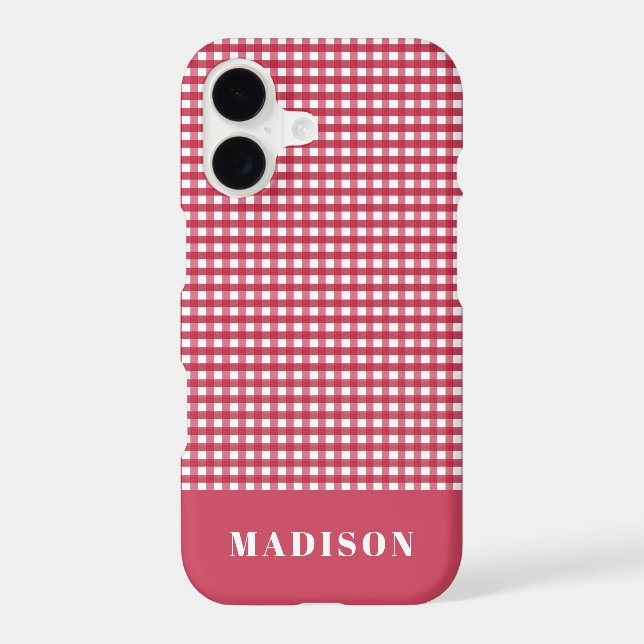 Classic Red and White Gingham Checker Pattern Iphone Case (Back)