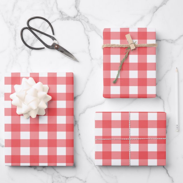 Classic Red and White Gingham Gift Wrapping Paper Sheets (Front)