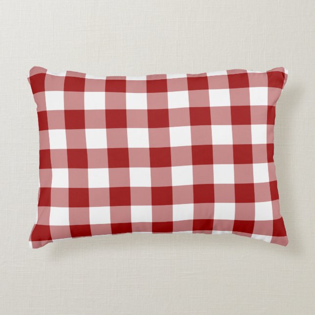 Classic Red and White Gingham Pattern Accent Pillow (Front)