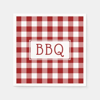 Classic Red and White Gingham Pattern BBQ Party Napkin