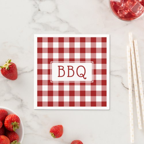 Classic Red and White Gingham Pattern BBQ Party Napkins
