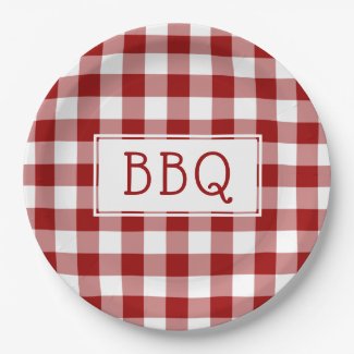 Classic Red and White Gingham Pattern BBQ Party Paper Plate