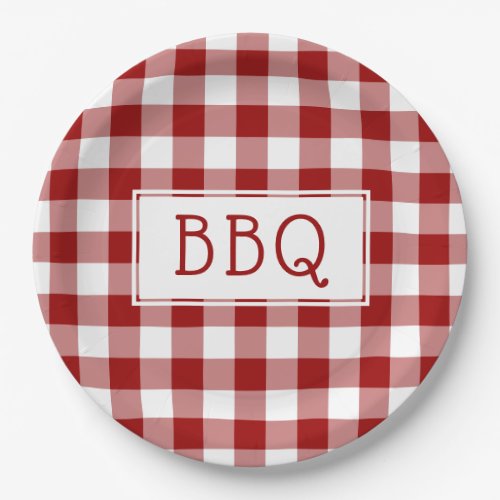 Classic Red and White Gingham Pattern BBQ Party Paper Plates