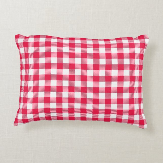 Classic Red and White Gingham Pattern Rustic Accent Pillow (Back)