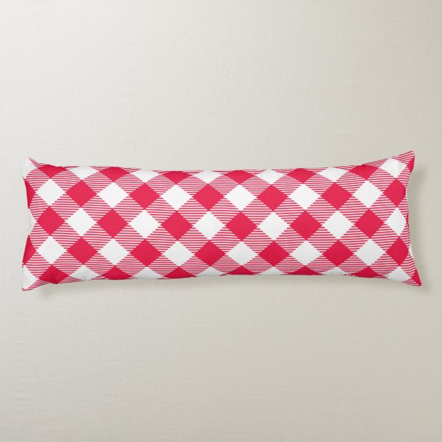 Classic Red and White Gingham Pattern Rustic Body Pillow (Back)