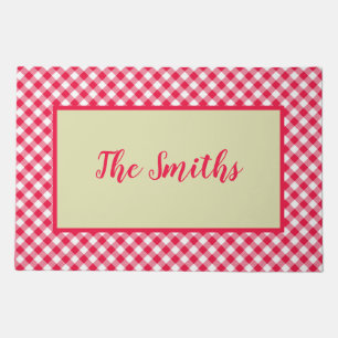 Classic Red and White Gingham Pattern Rustic Doormat