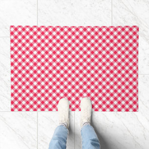 Classic Red and White Gingham Pattern Rustic Doormat
