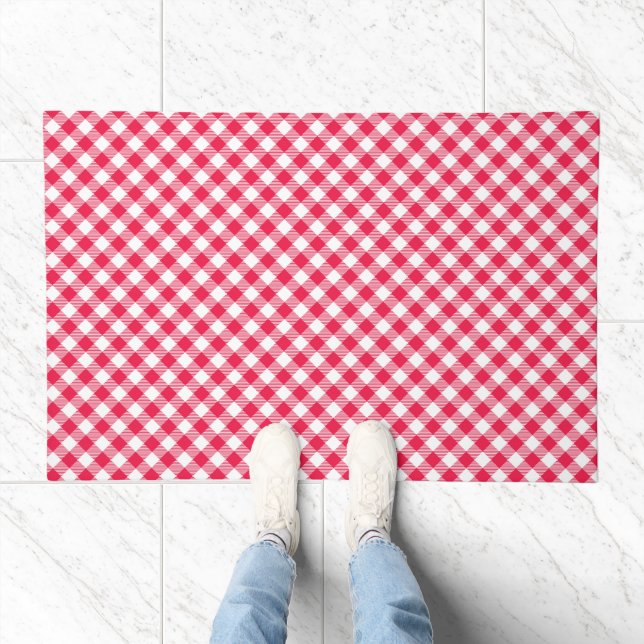 Classic Red and White Gingham Pattern Rustic Doormat (Indoor)