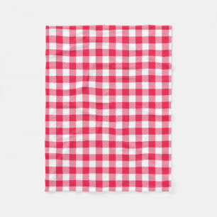Classic Red and White Gingham Pattern Rustic Fleece Blanket