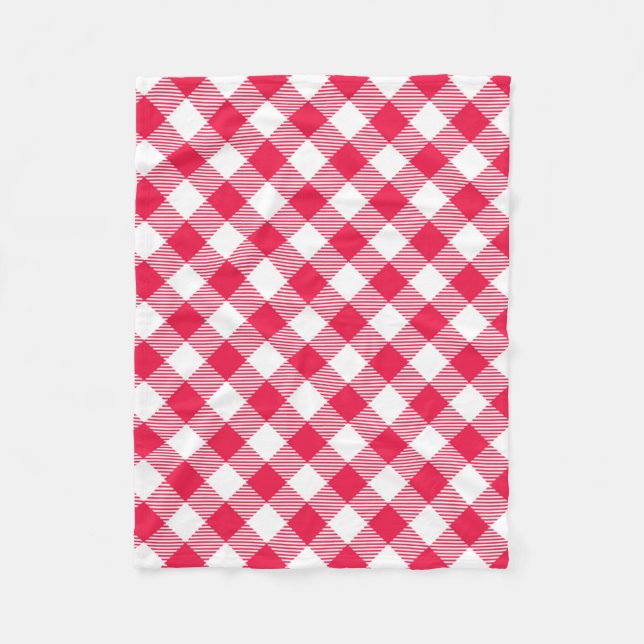 Classic Red and White Gingham Pattern Rustic Fleece Blanket (Front)