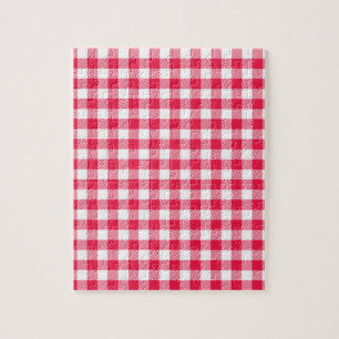Classic Red and White Gingham Pattern Rustic Jigsaw Puzzle