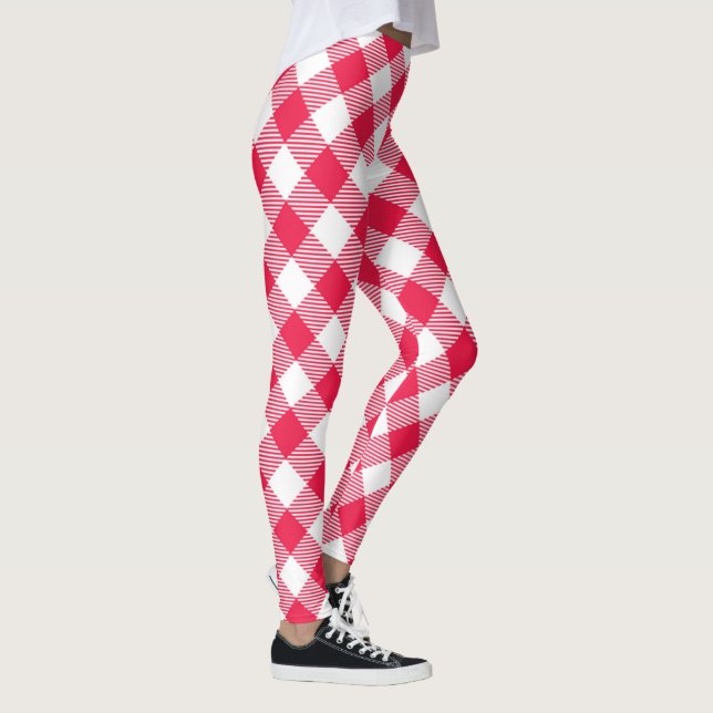 Classic Red and White Gingham Pattern Rustic Leggings (Right)