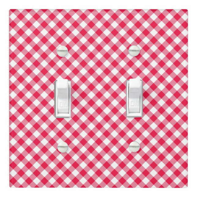 Classic Red and White Gingham Pattern Rustic Light Switch Cover (In Situ)