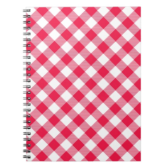 Classic Red and White Gingham Pattern Rustic Notebook (Front)