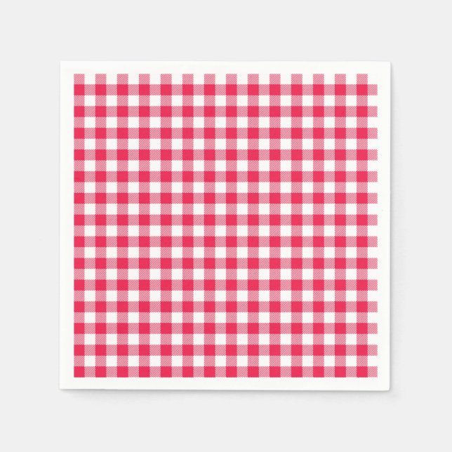 Classic Red and White Gingham Pattern Rustic Paper Napkins (Front)