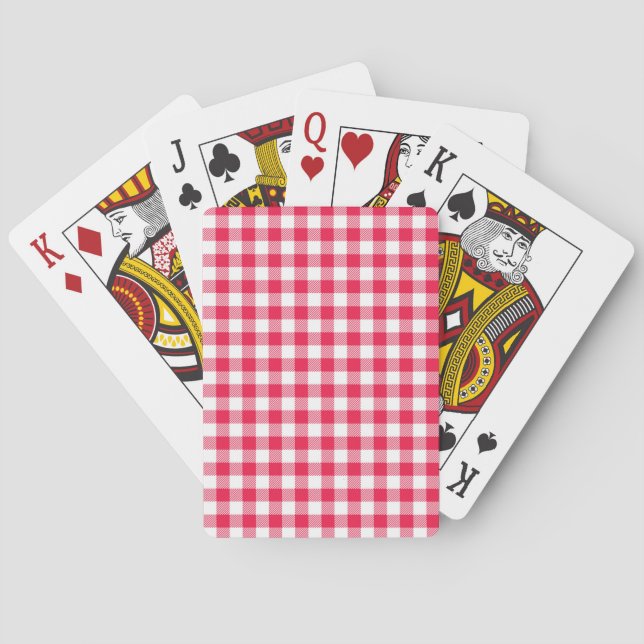 Classic Red and White Gingham Pattern Rustic Poker Cards (Back)
