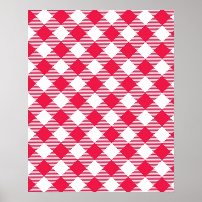 Classic Red and White Gingham Pattern Rustic Poster (Front)