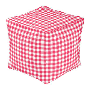Classic Red and White Gingham Pattern Rustic Pouf