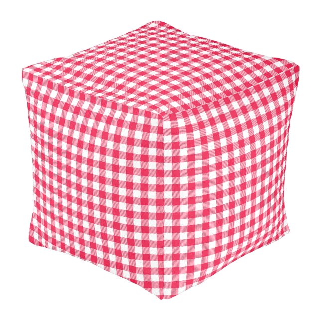 Classic Red and White Gingham Pattern Rustic Pouf (Angled Front)