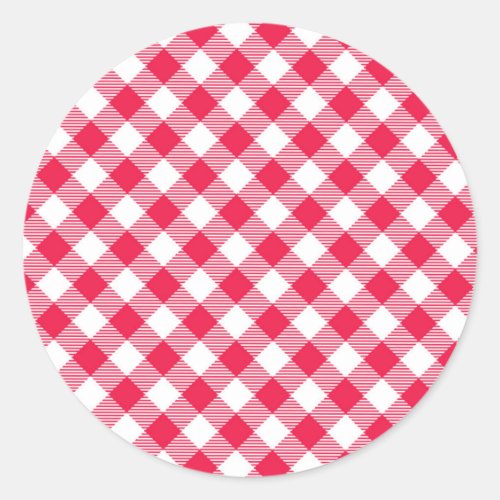 Classic Red and White Gingham Pattern Rustic Round Sticker