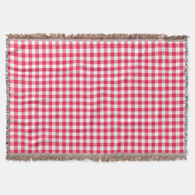 Classic Red and White Gingham Pattern Rustic Throw Blanket (Front)