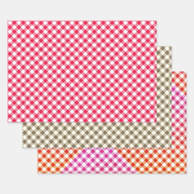Classic Red and White Gingham Pattern Rustic Wrapping Paper Sheets (Set)
